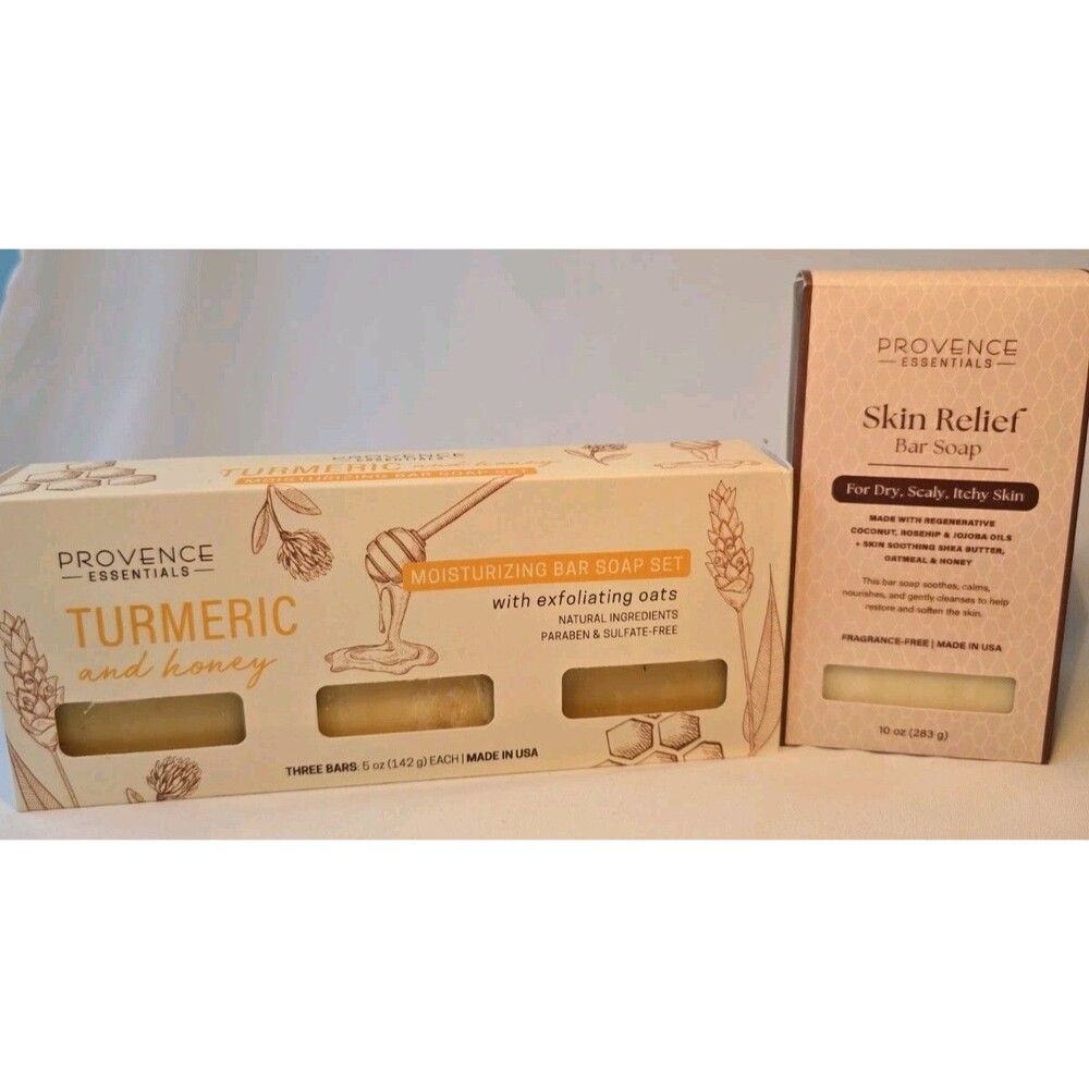 2 Pack Provence Essentials Turmeric honey Shea Coconut Oats Skin Relief Bar Soap